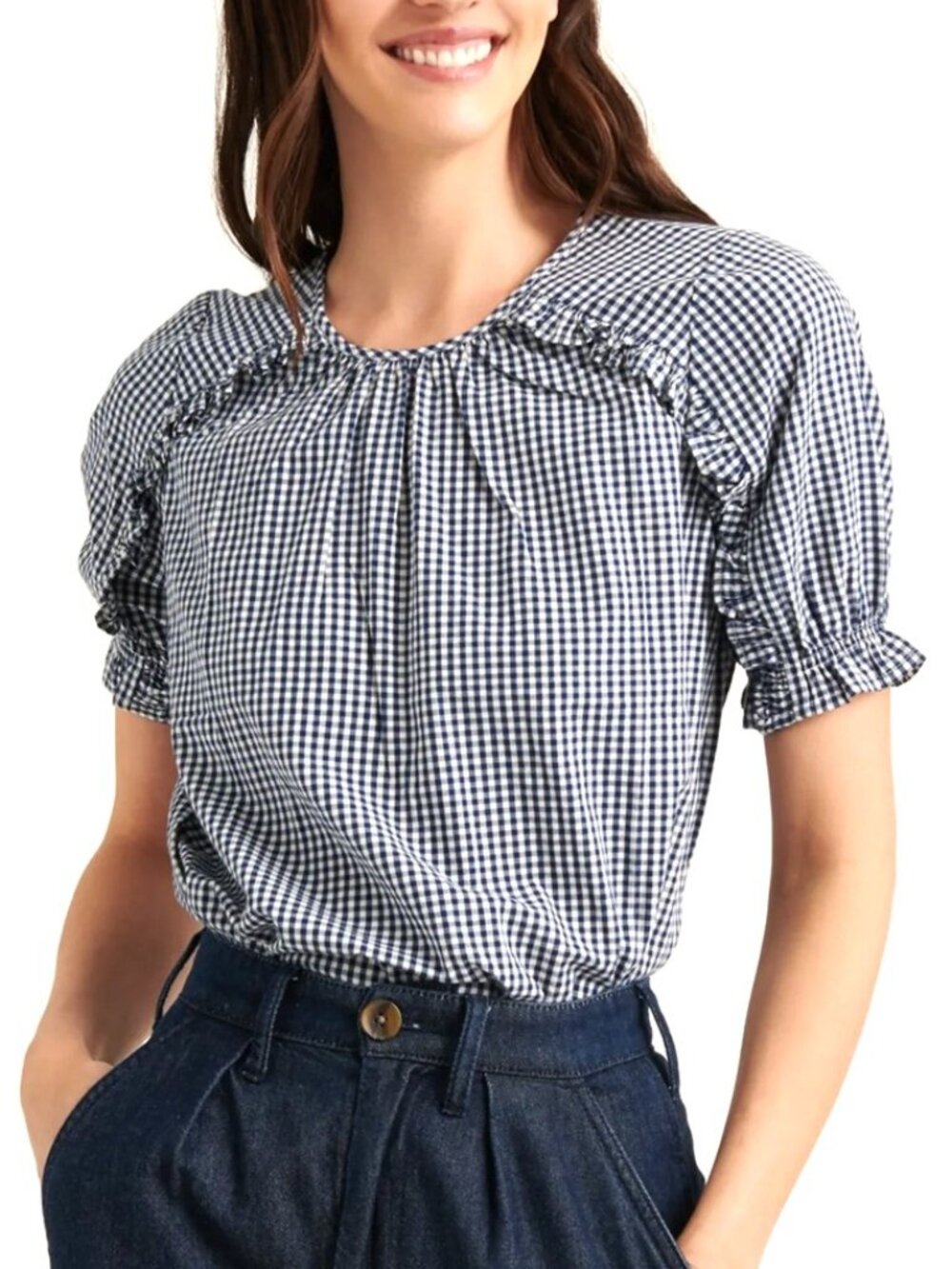 Lucky Brand Lauren Ruffle Gingham Blouse Size S